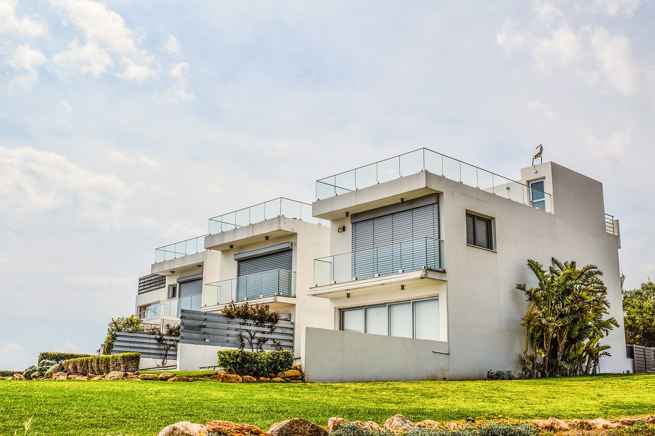 A residential building painted in white